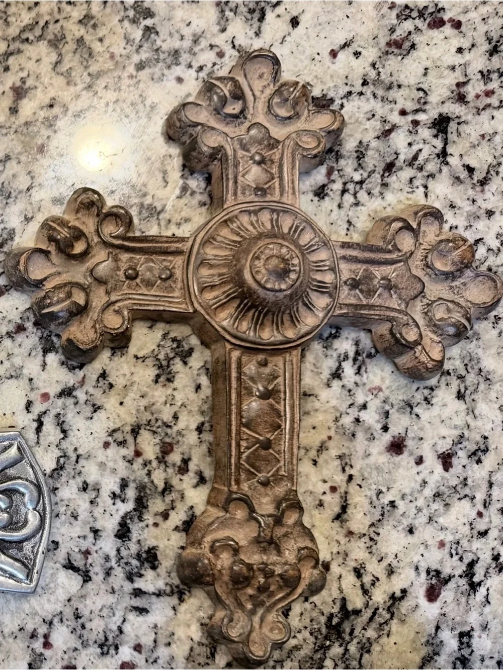 Decorative Metal Wall Crosses Set of 3 Red Silver Tone Bronze Tone